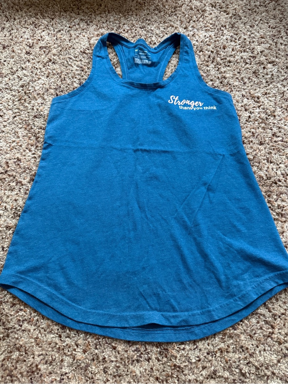 tek gear Blue Racerback Tank with "Stronger than you think" Print
